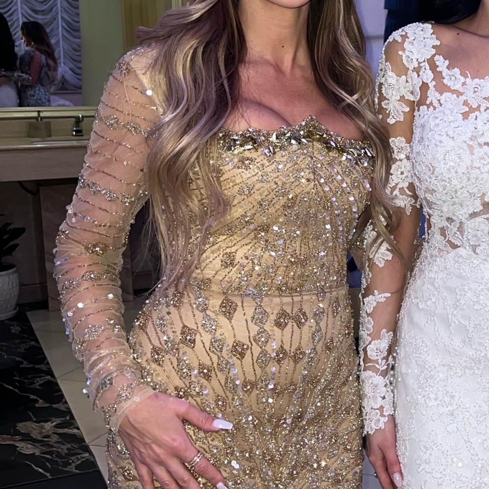 Long Gold Formal Sequin Dress